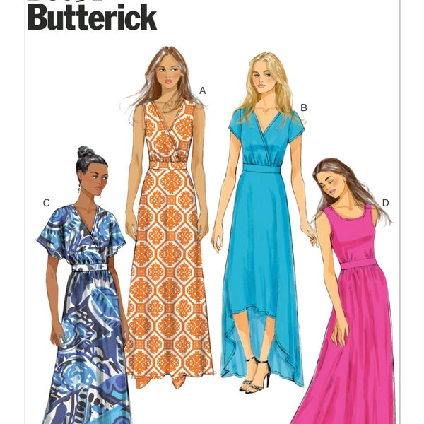 Easy Sewing Pattern for Women's Knit Dress, Surplice Dress, Maxi Dress Pattern, Kimono Sleeve Dress, Size 8-16 and 16-24, Butterick 6051