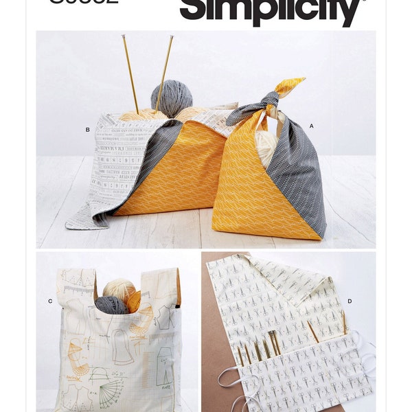 Sewing Pattern for Craft Tote Bag, Knitting Needle Organizer, Top Knot Bag, Craft Organizers, Simplicity 9332, Uncut and FF