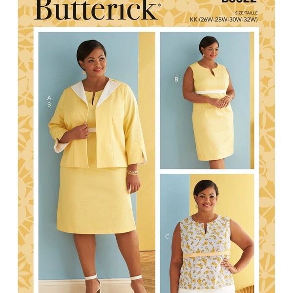 Easy Sewing Pattern for Womens Dress, Jacket, and Top, Tank Top, Summer Dress, Plus Size 18W-24W, Butterick 6822, Uncut FF