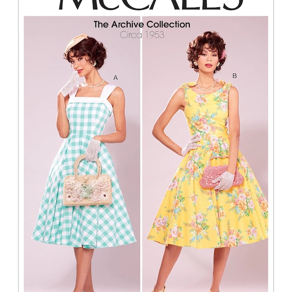 Schnittmuster für ein Frauenkleid, Vintage Style Kleid mit Petticoat, Fit and Flare Kleid, Größe 6-14 und 14-22, McCalls 7599, Uncut FF