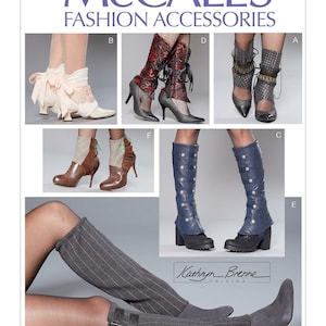 Puede incluir: Un anuncio de accesorios de moda con varios diseños de botas y zapatos. Los diseños incluyen tacones altos, botines y calentadores de piernas. El anuncio incluye el texto "McCall's Fashion Accessories" y "Kathryn Brenne Original".