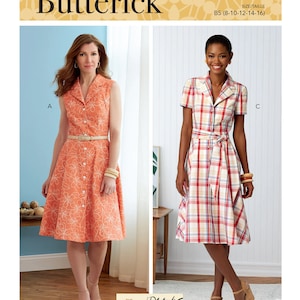 Sewing Pattern for Women's Shirt Dress, Summer Dress Pattern, Flared Dress, Button Front Dress, Butterick 6843, Size 8-16 and 16-24, Uncut