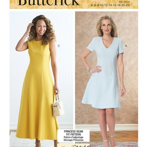 Easy Sewing Pattern for Women's Dress, Princess Seam Dress, Jewel Neckline Dress, Fit and Flare Dress, Size 6-22, Butterick 6850, Uncut FF