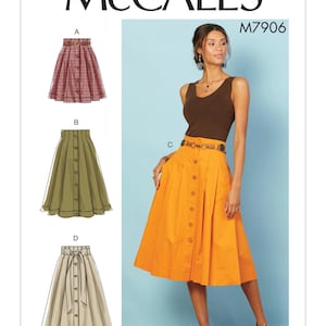 Sewing Pattern for Womens Skirts, Button Front Skirt, Pleated Skirt Pattern, McCalls 7906, Size 6-14 and 14-22, Uncut and Factory Folded