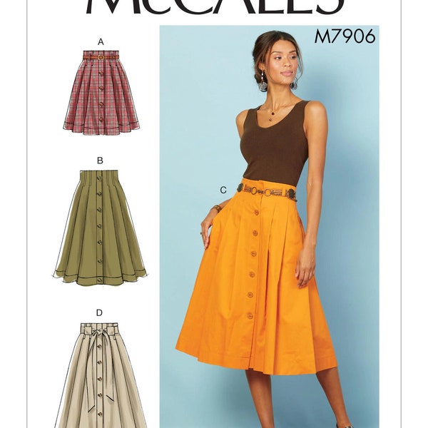 Sewing Pattern for Womens Skirts, Button Front Skirt, Pleated Skirt Pattern, McCalls 7906, Size 6-14 and 14-22, Uncut and Factory Folded