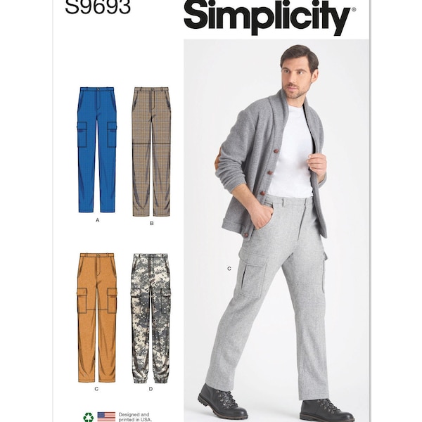 Sewing Pattern for Men's Pants, Cargo Pants, Mens Slacks, Mens Jeans, Slim Fit Pants, Simplicity 9693, Size 34-42 44-52, Uncut FF