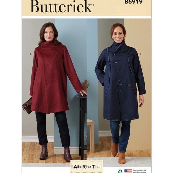 Sewing Pattern for Womens Jacket, Button Front Jacket, Winter Coat, Wrap Jacket, Long Jacket, Butterick 6919, Size 8-16 16-24, Uncut FF