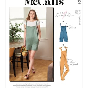 Sewing Pattern for Womens Overalls, Romper Pattern, Tie Shoulder Jumpsuit, Learn to Sew McCalls 8204, Size XS-M and L-XXL, Uncut FF image 1