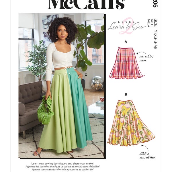 Easy Sewing Pattern for Women's Skirts, Maxi Skirt Pattern, Circle Skirt, Color Block Skirt, McCalls 8205, Size XS-M and L-XXL, Uncut FF