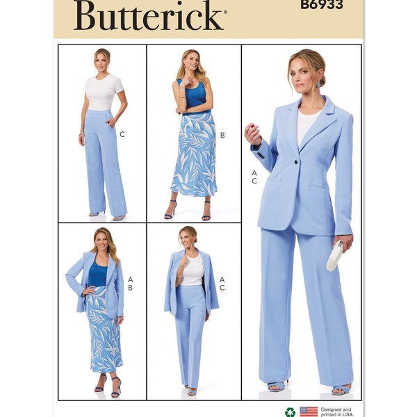 Sewing Pattern for Women's Jacket, Skirt, and Pants, Maxi Skirt, Blazer Jacket, Womens Suit, Butterick 6933, Size 8-16 18-26, Uncut