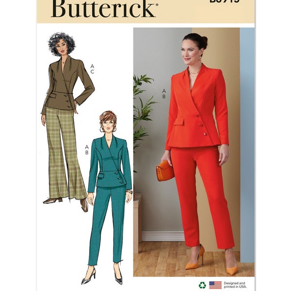 Sewing Pattern for Womens Jacket and Pants, Blazer Jacket, Flared Pants, Womens Suit, Butterick 6915, Size 8-16 18-26, Uncut FF