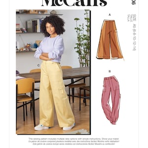 Sewing Pattern for Women's Pants, Wide Leg Pants, Cargo Pants, Carpenter Pants, McCalls 8206 11051, Size 6-14 and 16-24, Uncut FF