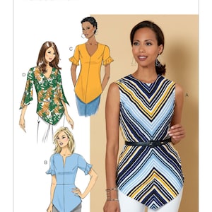 Patron de couture facile pour hauts femmes, débardeurs, hauts ajustés, tunique femme, hauts à basque, Butterick 6663, taille 6-14 14-22, FF non coupé