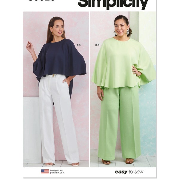 Easy Sewing Pattern for Women's Tops and Pants, Pullover Tops, Womens Tunic, Wide Leg Pants, Simplicity 9926, Size 10-18 20W-28W, Uncut FF