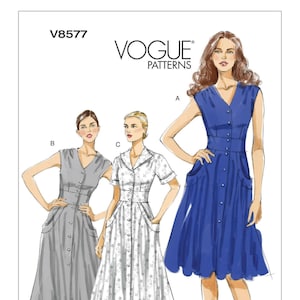 Patron de couture Vogue pour robe femme, patron de robe chemise, robe boutonnée sur le devant, Vogue 8577, taille 8-14 et 16-22, non coupé et plié en usine