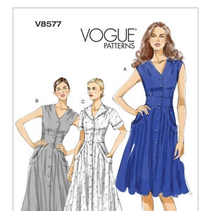 Vogue Sewing Pattern for Womens Dress, Shirt Dress Pattern, Button Front Dress, Vogue 8577, Size 8-14 and 16-22, Uncut and Factory Folded