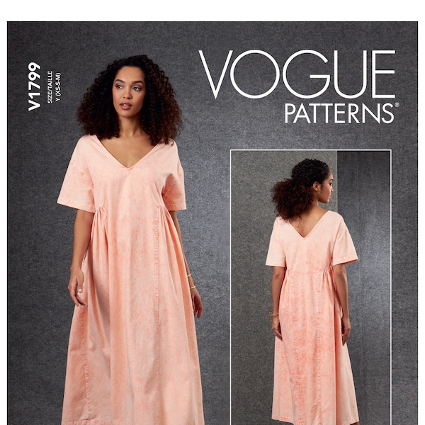 Vogue Sewing Pattern for Women's Dress, Pullover Dress, Loose Fitting Dress, Summer Dress, Vogue 1799, Size XS-M and L-XXL, Uncut FF