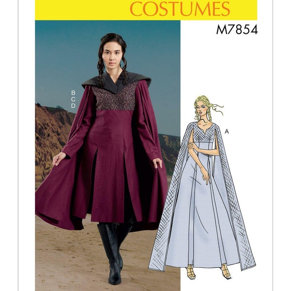 Sewing Pattern for Womens Costume Dress, Cosplay Costume, Daenerys Costume, Maxi Dress, Costume Cape, McCalls 7854, Size 6-14 14-22, Uncut