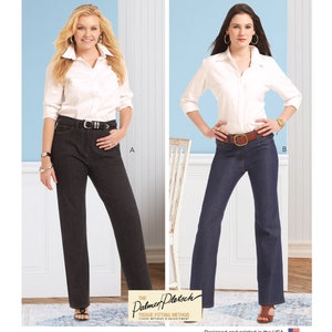 May include: Butterick pattern B6840 features two women modeling different styles of jeans and white button-down shirts. The pattern includes sizes B5 (8-10-12-14-16). The Palmer/Pletsch tissue fitting method is also featured.
