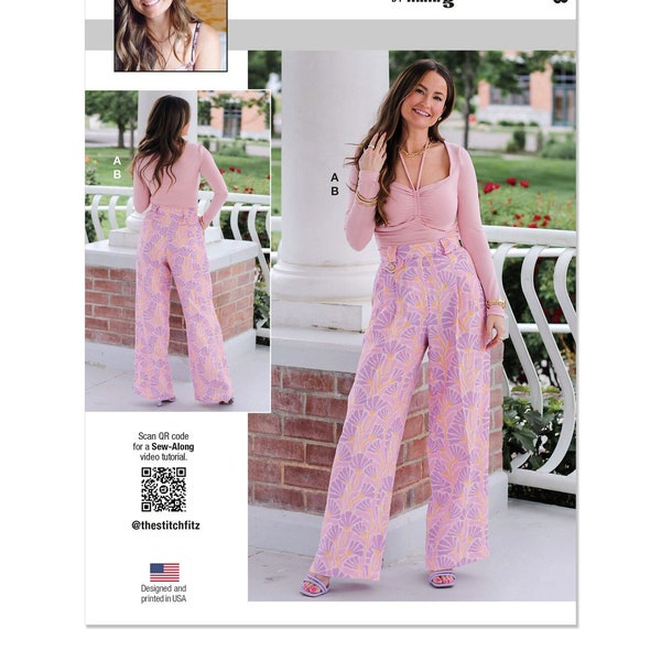 Sewing Pattern for Womens Tops and Pants, Wide Leg Pants, Knit Tops, Cut Out Tops, High Waisted Pants, Know Me 2053, Size 6-14 16-24, Uncut