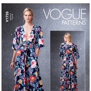 Vogue Sewing Pattern for Women's Dress, Kimono Dress, Maxi Dress Pattern, Deep V Neckline Dress, Vogue 1735, Size XS-M and L-XXL, Uncut FF