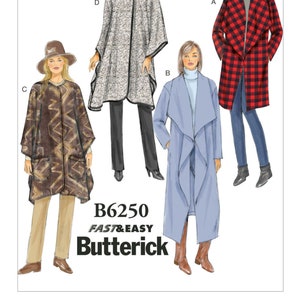 Sewing Pattern for Womens Jacket, Shawl Collar Jacket, Wrap Jacket, Long Coat Pattern, Butterick 6250, Size XS-M and L-XXL, Uncut FF