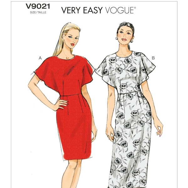 Vogue Sewing Pattern for Women's Dress, Formal Dress, Cocktail Dress, Fitted Dress, Flutter Sleeve Dress, Vogue 9021, Size 6-14 and 14-22