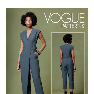 Vogue Sewing Pattern for Womens Jumpsuit, Mock Wrap Jumpsuit Pattern, Semi Fitted Jumpsuit, Vogue 1645, Size XS-M and L-XL, Uncut FF