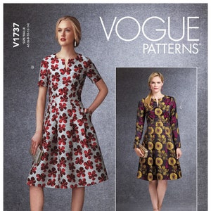 Vogue Sewing Pattern for Women's Dress, Notched Neckline Dress, Flared Dress, Fitted Dress Pattern, Vogue 1737, Size 6-14 and 14-22, Uncut