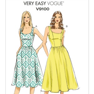 Vogue Sewing Pattern for Womens Dress, Fit and Flare Dress, Gathered Waist Dress, Sleeveless Dress, Vogue 9100, Size 6-14 and 14-22, Uncut