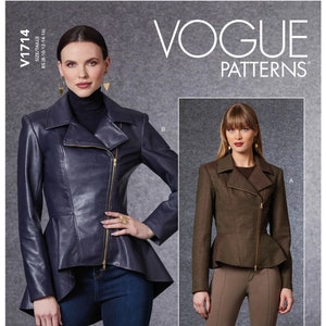 Vogue Sewing Pattern for Womens Jackets, Peplum Jacket, Zip Front Coat Pattern, New Vogue 1714, Size 8-16 and 16-24, Uncut and FF