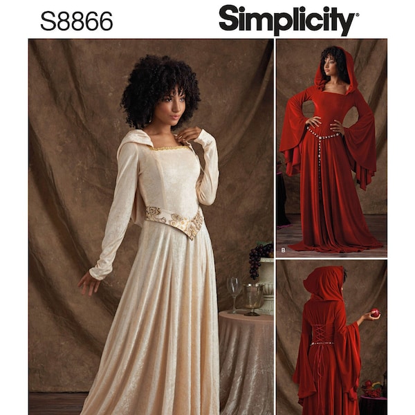 Sewing Pattern for Womens Costume Dress, Medieval Fantasy Dress, Cosplay, Maxi Dress, Knit Dress, Simplicity 8866, Size 6-14 14-22, Uncut FF