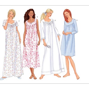 May include: A sewing pattern for four different nightgowns. The pattern is from Butterick and the pattern number is 6838. The nightgowns are in different colors and patterns, including white, blue, and floral.