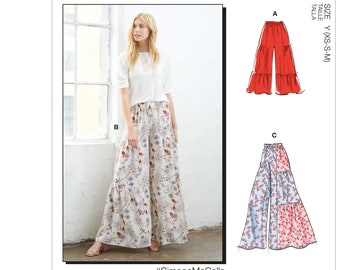 Easy Sewing Pattern for Womens Pants, Wide Leg Pants, Palazzo Pants, Elastic Waist Pants, McCalls 8098, Size XS-M and L-XXL, Uncut and FF