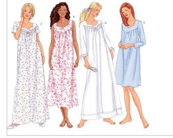 Easy Sewing Pattern for Women's Nightgown, Floor Length Nightgown, Womens Pajamas, Butterick 6838, Size XS-M and L-XL, Uncut FF