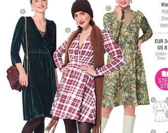 Sewing Pattern for Womens Dress, Gathered Dress, Long Sleeve Dress, Winter Dress, Pullover Dress, Burda 5943, Size 8-22, Uncut FF
