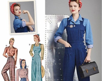 Sewing Pattern for Womens Overalls, Pants, and Tops, Apron Back Overalls, Button Front Tops, Simplicity 8447, Size 6-14 16-24, Uncut