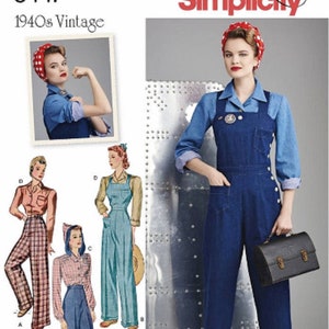 Sewing Pattern for Womens Overalls, Pants, and Tops, Apron Back Overalls, Button Front Tops, Simplicity 8447, Size 6-14 16-24, Uncut