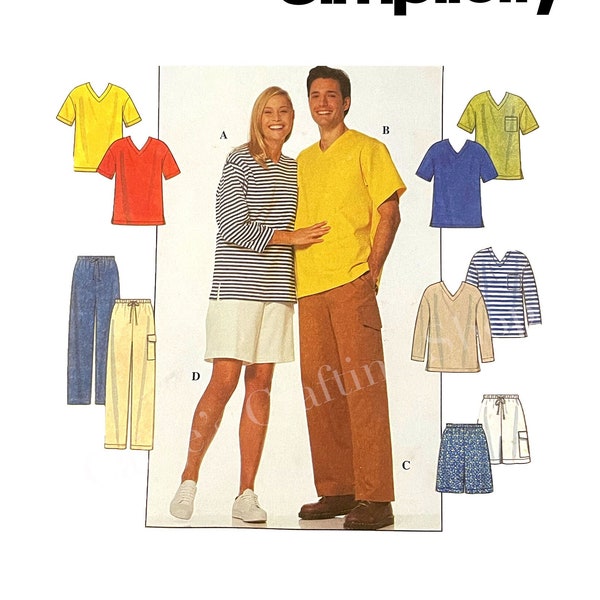 Sewing Pattern for Men's Tops, Pants, and Shorts, Knit Tops, Long Sleeve Tops, Drawstring Shorts, Simplicity 8724, Size XS-M L-XL, Uncut FF