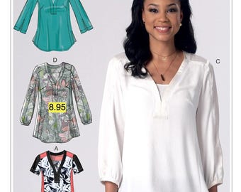 Sewing Pattern for Womens Tops, Pullover Tops, V Neck Tops, Womens Tunic, Long Sleeve Tops, Size 6-14 and 14-22, McCall's 7357, Uncut and FF