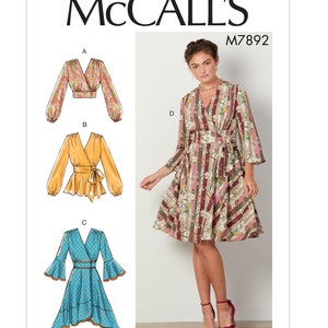 Sewing Pattern for Women's Dress and Tops, Fit and Flare Dress, Wrap Tops, Summer Dress, McCalls 7892, Size 6-14 and 14-22, Uncut FF