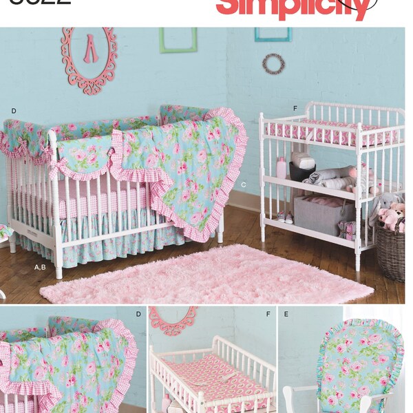 Sewing Pattern for Nursery Room Decor, Crib Sheet, Changing Pad Cover, Crib Blanket, Rail Covers, Simplicity 9405, Uncut and FF