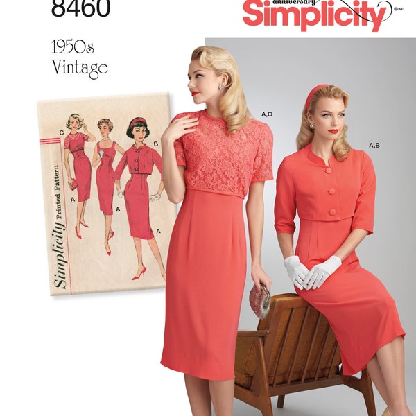 Sewing Pattern for Womens Dress and Jacket, Vintage Style Dress, Bolero Jacket, Simplicity 8460, Size 6-14, Uncut and Factory Folded