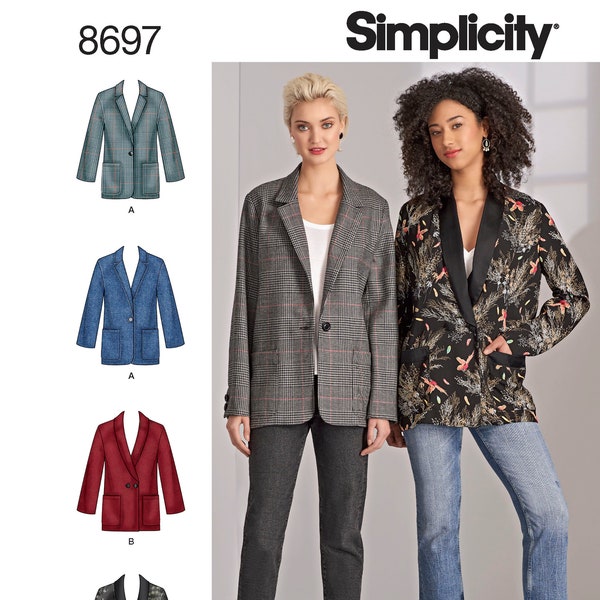 Sewing Pattern for Women's Jackets, Blazer, Oversized Blazer, Winter Coat, Button Front Jacket, Simplicity 8697, Size 10-18, Uncut FF