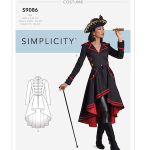 Sewing Pattern for Women&#39;s Steampunk Cosplay Costume, Long Peplum Jacket, Costume Jacket, Halloween, Simplicity 9086 11595, Size 6-14 14-22