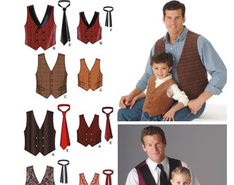 Sewing Pattern for Mens and Boys Vests and Ties, Mens Vest, Mens Necktie, Button Front Vest, Simplicity 4762, Size Boys S-L S-XL, Uncut FF