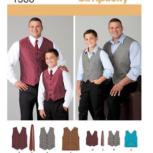 Sewing Pattern for Mens and Boys Vests and Ties, Mens Vest, Necktie, Button Front Vest, Simplicity 1506, Size S-L 1XL-5XL, Uncut