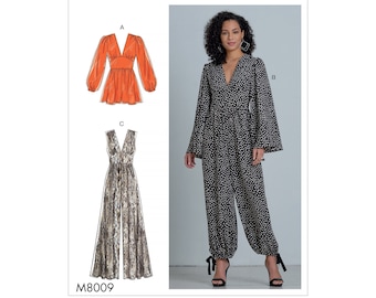 Schnittmuster für einen Damen Romper oder Jumpsuit, Jumpsuit mit weitem Bein, Langarm, McCalls 8009, Größe 6-14 14-22, Uncut FF