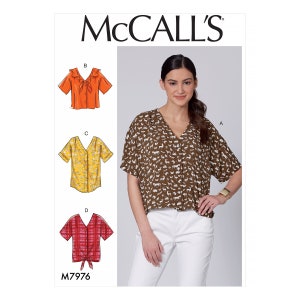 Easy Sewing Pattern for Women's Tops, Button Front Tops, Short Sleeve Tops, Womens Tunic, McCall's 7976, Size XS-M and L-XL, Uncut FF
