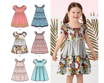 Patron de couture pour petite fille, robe avec ourlet à volants, robe à volants pour fille, robe d'été, simplicité 2377, taille 3-8, non coupé et FF pas PDF